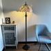 Fleur De Lis Living Gammage Floor Lamp Stained Glass Green Leaves LED Bulbs Included 64" H Metal in Green/Indigo | 64 H x 16 W x 16 D in | Wayfair