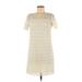 Ann Taylor LOFT Casual Dress - Shift: Ivory Chevron Dresses - Women's Size 0