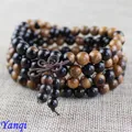 Bracelet bouddha tibétain en ébène naturel pour homme multicouche 108 perles noires bois de