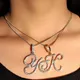 Collier pendentif lettres cursives initiales pour femmes couleur or argent brillant strass chaîne