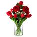 Enova Home Mixed Artificial Real Touch Tulip and Rose Flower Arrangement in Clear Glass Vase with Faux Water