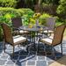 5-Piece Patio Dining Set , 4 Rattan Wicker Armrest Swivel Rocking Chairs with Cushion, and 1 Round Table with Umbrella Hole