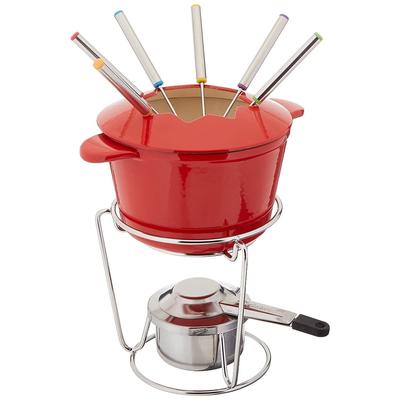 Cuisinart FP-115RS 13-Piece Cast Iron Fondue Set, Red