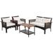 Costway 4 Pieces Patio Rattan Acacia Wood Furniture Set with Cushions and Armrest
