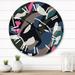 Designart 'Pink Modern Exotic Tropical Leaves I' Mid-Century Modern wall clock