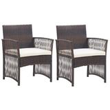 vidaXL Patio Armchairs with Cushions 2 pcs Poly Rattan - 21.9" x 22.8" x 29.9"