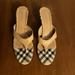 Burberry Shoes | Burberry Sandals Leather 8.5 (39.5 European) Kitten Heel, Excellent Condition. | Color: Black/Cream | Size: 8.5