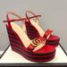 Gucci Shoes | Gucci Marmont Double G Leather Espadrille Platform Sandals | Color: Red | Size: 6.5