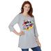 Plus Size Women's Disney Women's Three-Quarter Sleeve Tunic Classic Mickey Mouse by Disney in Heather Grey Disney Group (Size S)