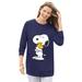 Plus Size Women's Peanuts Women's Long Sleeve Fleece Sweatshirt Navy Snoopy and Woodstock Hugging by Peanuts in Navy Snoopy (Size 3X)