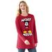 Plus Size Women's Disney Women's Long Sleeve Crew Tee Mickey Mouse Standing by Disney in Classic Red Mickey (Size M)