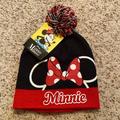 Disney Accessories | Nwt Disney Minnie Mouse Winter Hat Pom Pom Beanie | Color: Black/Red | Size: Os