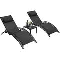 Latitude Run® Outdoor Patio Chaise Lounge Chair Set Of 3, Poolside PVC-Coated Polyester Lounger Set, Backyard Reclining Tanning Chair W/side Table | Wayfair