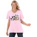 Plus Size Women's Disney Women's Short Sleeve V-Neck Tee Pink Mickey Mouse and Friends by Disney in Pink Disney Group (Size 4X)