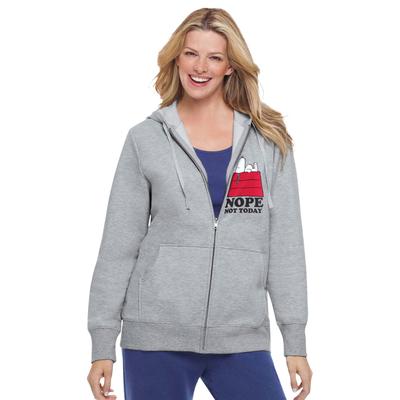 Plus Size Women's Peanuts Women's Zip Up Fleece Hoodie Snoopy on House by Peanuts in Heather Grey Snoopy (Size M)