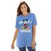 Plus Size Women's Disney Women's Short Sleeve Crew Tee Blue Mickey Mouse Standing by Disney in French Blue Mickey (Size L)