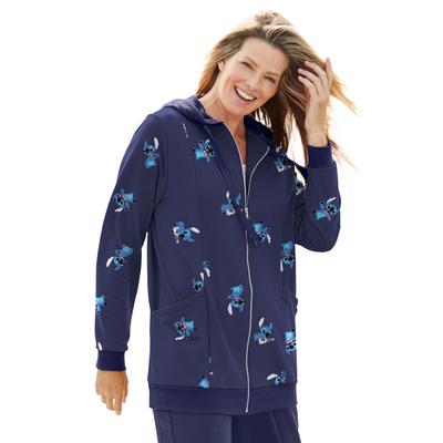 Plus Size Women's Disney Women's Zip Up Fleece Hoodie Stitch All Over Print by Disney in Navy Allover Stitch (Size L)