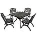 Modern Ornate Outdoor Mesh Aluminum 37-in Square Patio Dining Set with Four Chairs - N/A