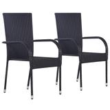 vidaXL Stackable Patio Chairs 2 pcs Poly Rattan Black