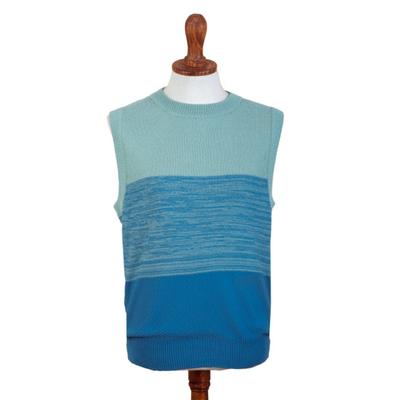 Mint and Blue,'Cotton Blend Men's Vest in Mint and Blue Tones'