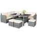 Costway 7 Pieces Patio Rattan Dining Furniture Sectional Sofa Set with Wicker Ottoman-Beige