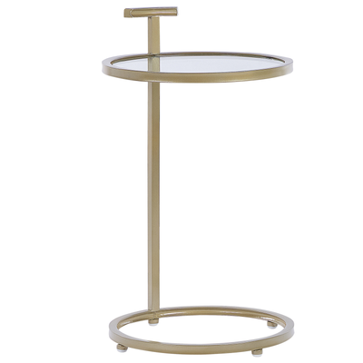 Beistelltisch Gold Sicherheitsglas und Eisen Rund ⌀ 40 cm mit Glasplatte Metallgestell C-Form Griff Salon Wohnzimmer Die