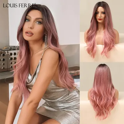 LOUIS FERRE – perruque de Cosplay synthétique ondulée naturelle longue rose ombré pour femmes