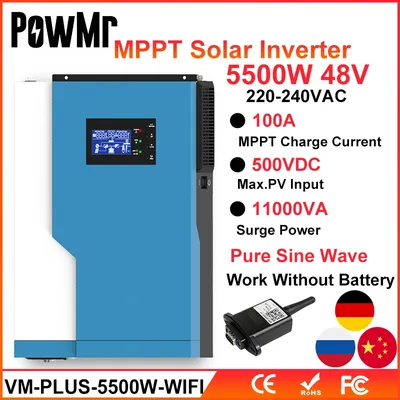 PowMr – onduleur solaire hybride MPPT 5 5 kw 100a 500vdc entrée PV 220vac 48vdc onde
