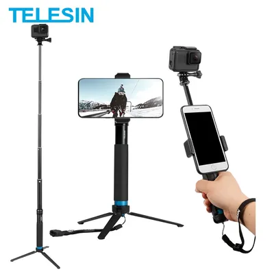 TELESIN – bâton de Selfie extensible de 0.9M en alliage d'aluminium + trépied détachable pour GoPro
