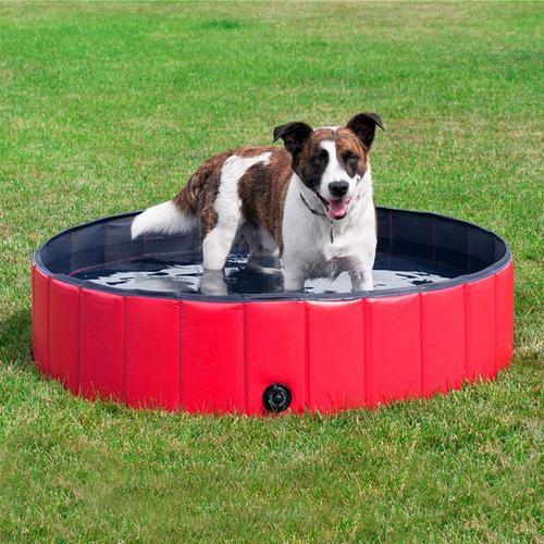 Hundebadewanne Hundepool Planschbecken für Kinder und Hunde, Faltbarer Hundepool 120x30cm Rot