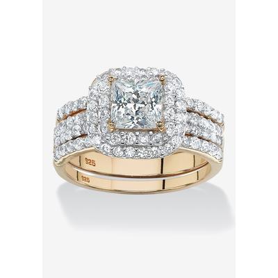 Women's Cubic Zirconia Princess-Cut Bridal Ring Set in Gold over Silver by PalmBeach Jewelry in Gold (Size 9)
