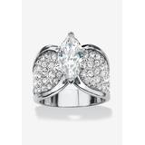 Women's Platinum Plated Cubic Zirconia and Round Crystals Engagement Ring by PalmBeach Jewelry in Silver (Size 9)