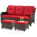 Red Barrel Studio® 73" Wide Outdoor Wicker Patio Sectional w/ Cushions redWicker/Rattan | 34 H x 73 W x 33 D in | Wayfair
