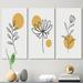 Corrigan Studio® Minimalistic Creative Retro Flower Design w/ Full Moon I - Mid-Century Modern Art Set Of 3 Pieces Canvas in White | Wayfair