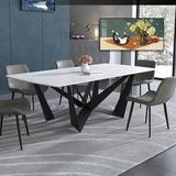 Orren Ellis Modern Stylish Dining Table Rectangle White Sintered Stone Top Metal in Black/White | 29.5 H x 70.9 W x 35.4 D in | Wayfair