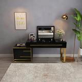 Everly Quinn 2-in-1 Makeup Vanity w/ Flip Top Mirror & 4 Drawers Modern Writing Table Wood in Yellow | 29.5 H x 47.2 W x 17.7 D in | Wayfair