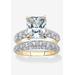 Women's Yellow Gold-Plated Emerald Cut Bridal Ring Set Cubic Zirconia by PalmBeach Jewelry in Yellow Gold (Size 9)