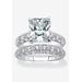 Women's Platinum-Plated Emerald Cut Bridal Ring Set Cubic Zirconia by PalmBeach Jewelry in Platinum (Size 5)