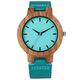 Turquoise Blue Wood Watch Fashion Women Quartz Wooden Watches Modern Bamboo Watch Lady Leather Band Clock Top Gifts Luxury,for Men