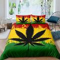 Homemissing Psychedelic Marijuana Bedding Set Cannabis Leaves Weed Duvet Cover Set Red Yellow Green Tie Dye Comforter Cover Set Trippy Hemp Leaf Bedspread Cover with 2 Pillowcase 3Pcs Bedding Double