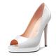 NobleOnly Women's High Heel Platform Peep Open Toe Pumps Court Shoe Slip-on Clear Cute Party Sandals 12 CM Heels White 6 UK