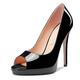 NobleOnly Women's High Heel Platform Peep Open Toe Pumps Court Shoe Slip-on Clear Cute Party Sandals 12 CM Heels Black 4.5 UK