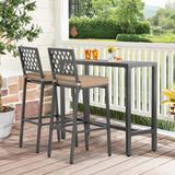 Latitude Run® 2-person Long Bar Height Patio Dining Set Outdoor Counter Solid Table For Balcony, Living Room in Gray | 46.8 W x 15.6 D in | Wayfair