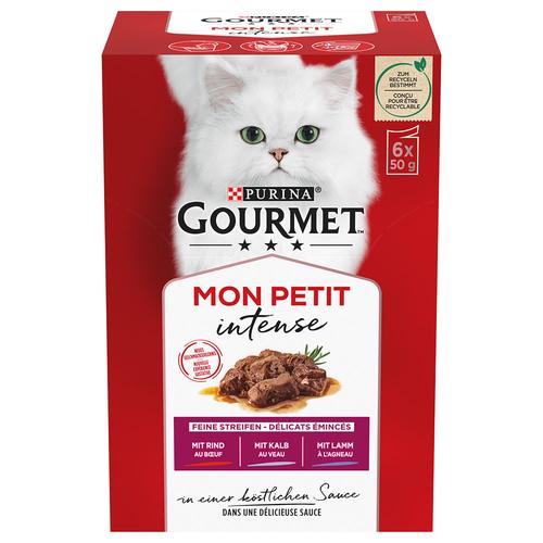 Sparpaket: 24x50g Mixpaket Gourmet Mon Petit Rind, Kalb, Lamm Katzenfutter nass