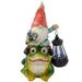 12.5" Solar LED Lighted Gnome and Frog Outdoor Garden Statue