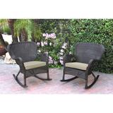 Jeco Windsor Espresso Resin Wicker Rocker Chair with Cushions (Set of 2)