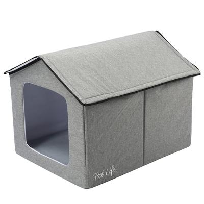 Pet Life Grey "Hush Puppy" Electronic Heating and Cooling Smart Collapsible House, 19" L X 16.5" W X 16.5" H, Small