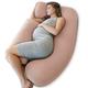 Pharmedoc Women Pregnancy Pillow, U-Shape Cover, Support for Back, Hips, Legs, Belly Detachable Cooling Pink