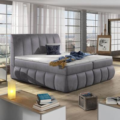 Oxana - Lit boxspring 180x200 avec coffre de rangement en velours gris oxana - Gris