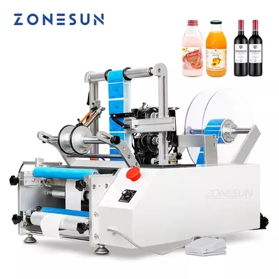 ZONESUN – Machine d'étiquetage de bouteilles rondes en plastique semi-automatique simple et Double